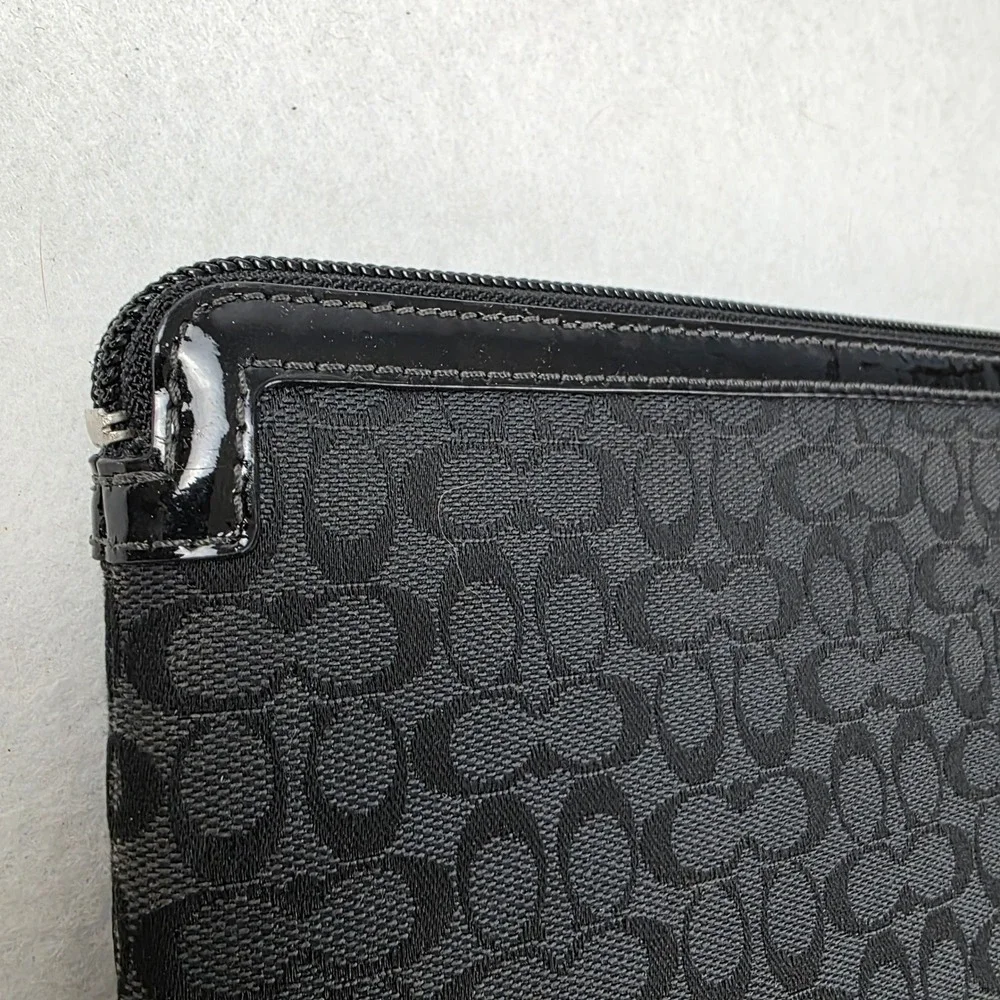 Coach Black Signature Jacquard Zip Portfolio Pouch Document Case Laptop Sleeve